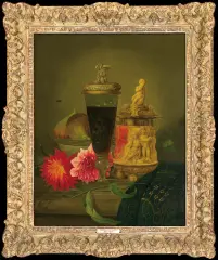 Adalbert Schäffer, MARTWA NATURA Z KWIATAMI DALII, 1858, olej, płótno