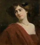 Jan Styka, PORTRET MŁODEJ DAMY Z PERŁAMI, olej, tektura