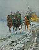 Leonard Wintorowski, PATROL UŁANÓW POLSKICH, 1919, olej, tektura