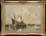 Rudolf Priebe, KUTRY U BRZEGU, olej, płótno