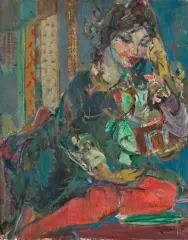 Michel Kikoine, MŁODOŚĆ. DZIEWCZYNA W CZERWONYCH POŃCZOCHACH, 1960-1961, olej, płótno