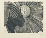Jan Białostocki, Ilustracja do Hymnu do Słońca Amenofisa IV, 1944, drzeworyt, papier kremowy