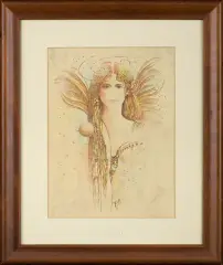 Anioł opiekuńczy by Anna Ewa (Hannah) Miarczyńska, 2003, tusze barwne, ołówek, kredki, papier kremowy, sold Sep 2013