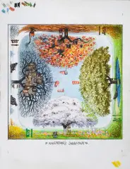 Jacek Yerka, Kalendarz jabłkowy, kredki, ołówek, papier