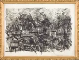 Andrzej Kurkowski, Sztetl, 1960, sucha igła, papier
