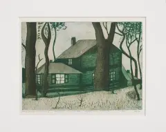 Andrzej Tadeusz Kotkowski, Domki świderskie koło Warszawy, 1998, akwaforta, akwatinta barwna, papier