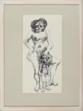 Kobieta z dzieckiem by Jan Lebensztejn, długopis, papier kredowany, sold Jun 2013
