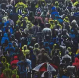 Agata Trafalska, Festiwal w deszczu, 2013, olej, akryl, tempera, płótno