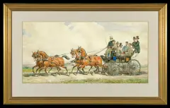 Juliusz Kossak, JAZDA POWOZEM W CZTEROKONNYM ZAPRZĘGU, 1878, akwarela, ołówek, papier