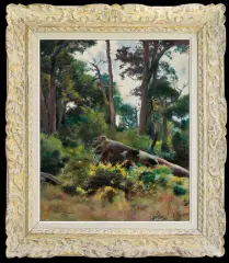 Władysław Podkowiński, PEJZAŻ LEŚNY Z FONTAINEBLEAU, 1889, olej, płótno