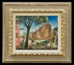 Wacław Wąsowicz, Z FRANCUSKIEGO MIASTECZKA, 1925, olej, deska mahoniowa