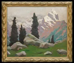 Zefir (Zefiryn) Ćwikliński, WIDOK TATRZAŃSKI Z KOŚCIELCEM, 1926, olej, tektura