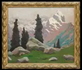 Zefir (Zefiryn) Ćwikliński, WIDOK TATRZAŃSKI Z KOŚCIELCEM, 1926, olej, tektura