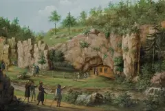Teodor Baltazar Stachowicz, SKAŁY I GROTA W MNIKOWIE, ok. 1860, olej, karton