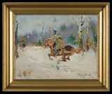 UŁAN BELINY W POGONI ZA BOLSZEWIKIEM by Jerzy Kossak, 1938, olej, tektura, sold Jun 2013