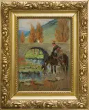 Z HISZPANII. SZWOLEŻER POJĄCY KONIA by Jerzy Kossak, 1934, olej, tektura, sold Jun 2013