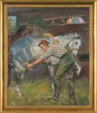 UŁAN Z KONIEM by Wojciech Kossak, 1938, olej, tektura, offered Jun 2013