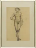 Tadeusz Makowski, AKT KOBIETY STOJĄCEJ, ok. 1910, węgiel, papier