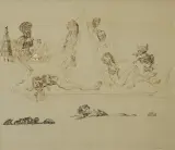 Jan Lebensztejn, EMBARQUEMENT, 1976, tusze barwne, pióro, gwasz, ołówek, papier