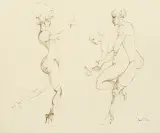 Léonor Fini, BEZ TYTUŁU, tusze barwne, sepia pióro, papier kremowy