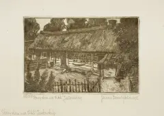 Janusz Benedyktowicz, Stary dom na Woli Justowskiej, akwaforta, akwatinta, papier