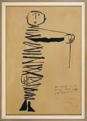Jan Lenica, Rysunek satyryczny, ok. 1960, tusz, patyk, papier beżowy