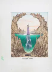 Jacek Yerka, Szklana góra, 2010, kredki, ołówek, papier