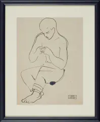 Zdzisław Cyankiewicz, Siedzący chłopiec, tusz pióro, papier