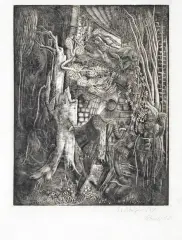 Stefan Mrozewski, Śpiąca królewna, 1932, drzeworyt, bibułka