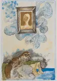 Kompozycja z ptakami i portretem by Jan Lebensztejn, lata 70. XX w., litografia barwna, papier, sold Mar 2013