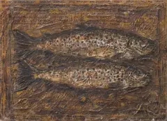 Aleksander Roszkowski, Dwa pstrągi, 1993, olej, płótno