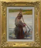Leon Wyczółkowski, RYBAK Z SIECIĄ, ok. 1890, olej, płótno naklejone na tekturę