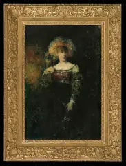Henryk Piątkowski, DAMA Z PAPUGĄ, przed 1900, olej, deska