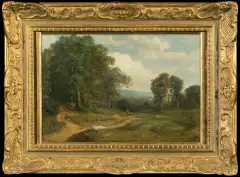 August Johann Baptist Weber, PEJZAŻ LETNI Z DROGĄ, 1846, olej, płótno