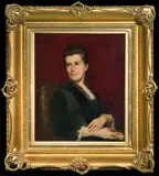 Paweł Merwart, PORTRET DAMY Z BRANSOLETĄ I KSIĄŻKĄ, 1890, olej, deska