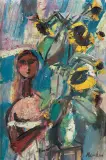DZIEWCZYNA ZE SŁONECZNIKAMI by Zygmunt Menkes, olej, płótno, sold Mar 2013