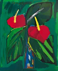 Marian Czapla, ANTURIUM W ZIELENIACH, 2001, akryl, płótno