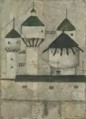 Arika Madeyska, PEJZAŻ, ok. 1959, olej, płótno naklejone na sklejkę
