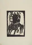 Trzej na koniu, z cyklu Judaica by Jerzy Duda-Gracz, 1965, drzeworyt, papier, sold Feb 2013