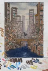 Jacek Yerka, Atramentowy wąwóz, kredki barwne, ołówek, karton