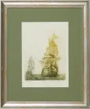 Ludwik Ignacy Mitulski, Dwa galeony, 1999, akwaforta barwna, miękki werniks barwny, papier