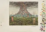 Dymienka by Jacek Yerka, 2008, ołówek, kredki barwne, karton, sold Jan 2013