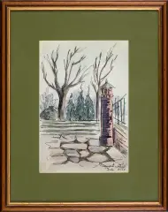 Jerzy Duda-Gracz, Fragment wałów, 1956, akwarela, tusz, pióro, papier