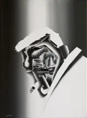 Robert Listwan, Autoportret z papierosem (Strach), 2012, akryl, płótno