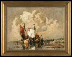 KUTRY U BRZEGU by Rudolf Priebe, olej, płótno, sold Dec 2012
