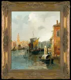 Erich Demmin, NAD STARYM KANAŁEM W AMSTERDAMIE, olej, płótno