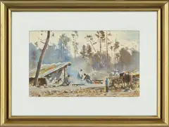 Julian Fałat, BIWAK MYŚLIWSKI, ok. 1889, akwarela, papier