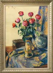 Teodor Grott, RÓŻE CZERWONE, 1913, akwarela, karton