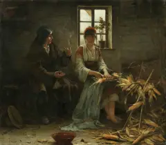 Franciszek Ejsmond, OBIERANIE KUKURYDZY, 1891, olej, płótno