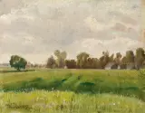 PEJZAŻ Z WIOSKĄ W ODDALI by Władysław Aleksander Malecki, 1897, olej, płótno, sold Dec 2012